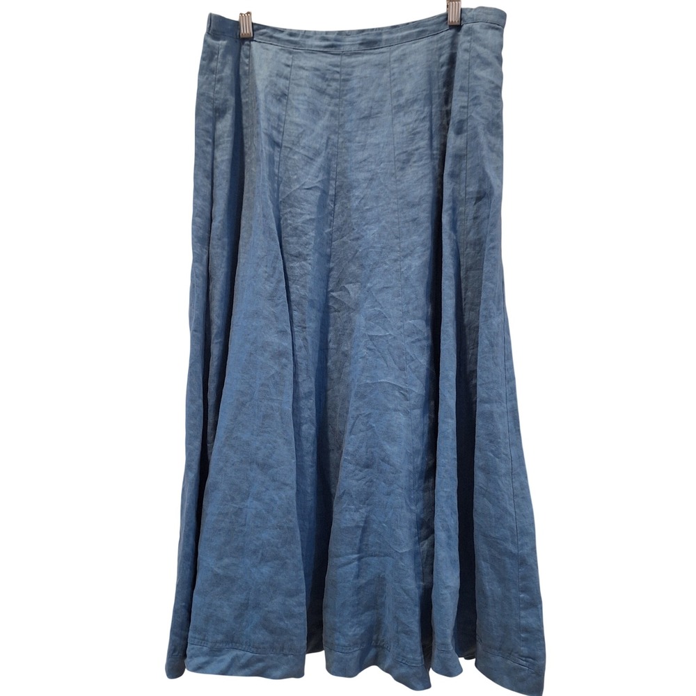 J. Jill Maxi 100% Linen Skirt Women Medium Blue Paneled A-Line Lined Casual Boho
